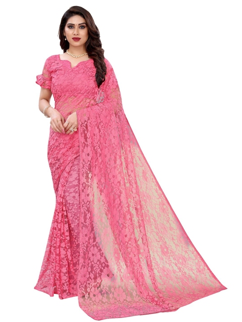 

KALINI Peach-Coloured Woven Design Net Saree