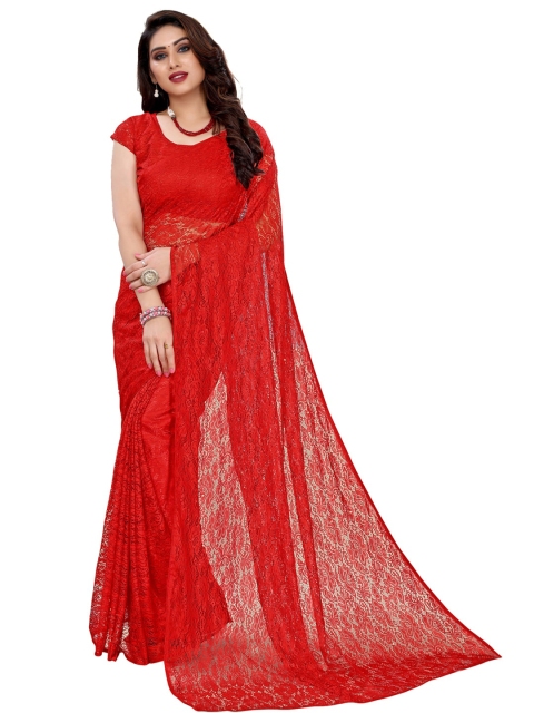 

KALINI Red Floral Net Saree
