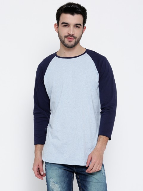 

MR BUTTON Men Blue Structured Fit Colourblocked Round Neck T-shirt