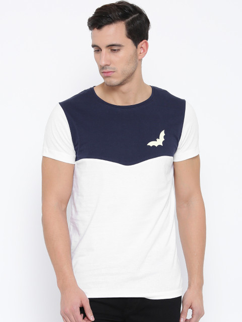 

MR BUTTON Men White Colourblocked Round Neck T-shirt