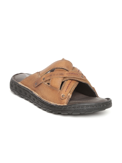 

Franco Leone Men Tan Brown Criss-Cross Leather Sandals