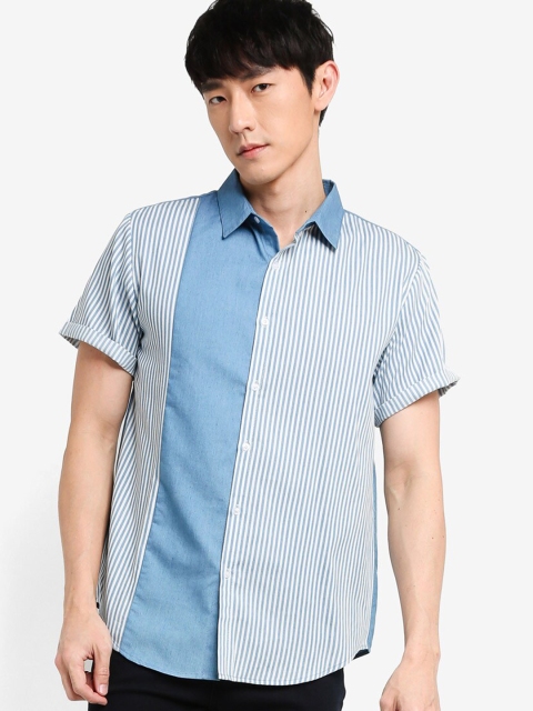 

ZALORA BASICS Men Blue Colourblocked Casual Shirt