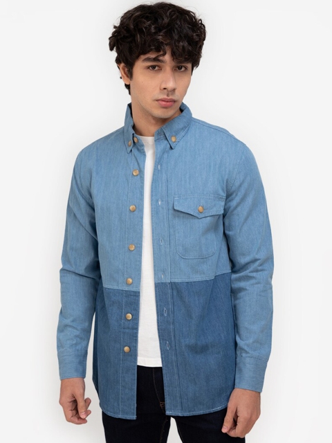 

ZALORA BASICS Men Blue Colourblocked Casual Shirt