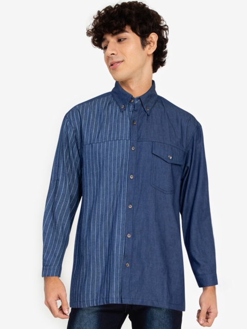 

ZALORA BASICS Men Blue Colourblocked Casual Shirt