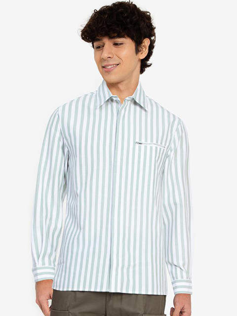 

ZALORA BASICS Men Multicoloured Sheer Striped Casual Shirt, Multi