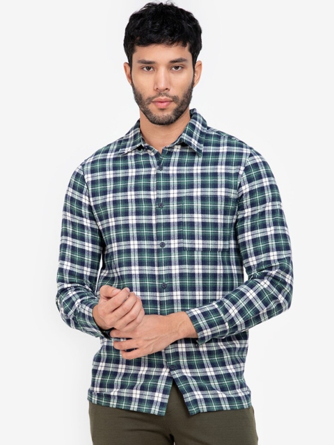 

ZALORA BASICS Men Green Checked Regular Fit Casual Shirt