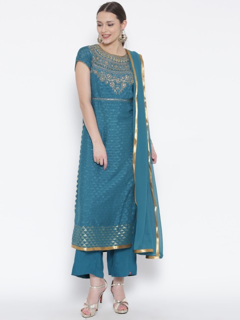 

Biba Blue Sequinned Kurta with Palazzos & Dupatta