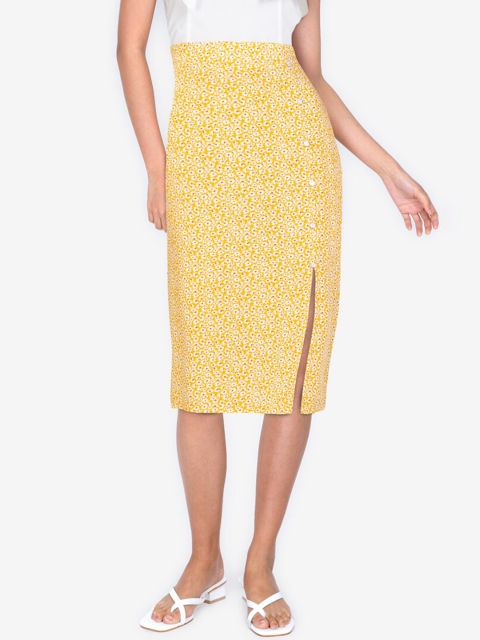 

ZALORA BASICS Yellow Button Detail Pencil Skirt With Slit