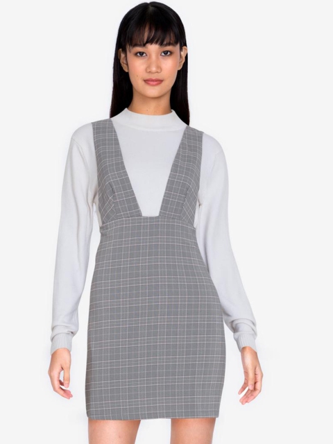 

ZALORA BASICS Women Grey Pinafore Dress