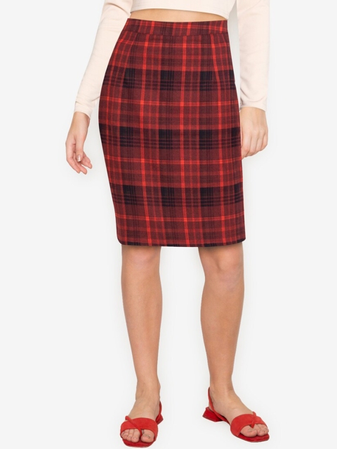 

ZALORA BASICS Women Red Checkered Pencil Skirt