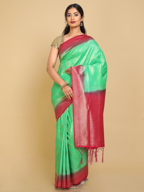 

Kalamandir Green & Red Ethnic Motifs Zari Silk Blend Banarasi Saree