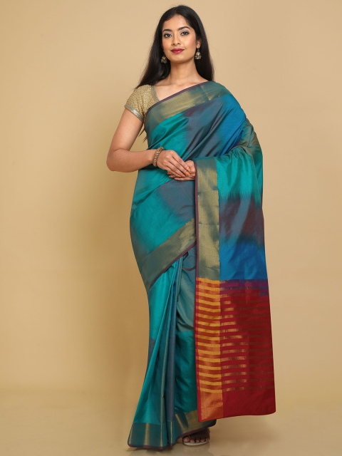 

Kalamandir Blue & Red Silk Blend Ikat Saree