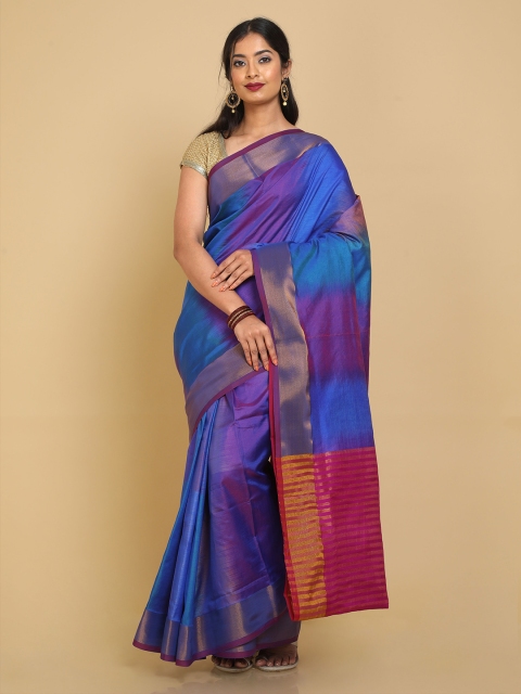 

Kalamandir Blue & Magenta Woven Design Zari Ikkat Print Saree