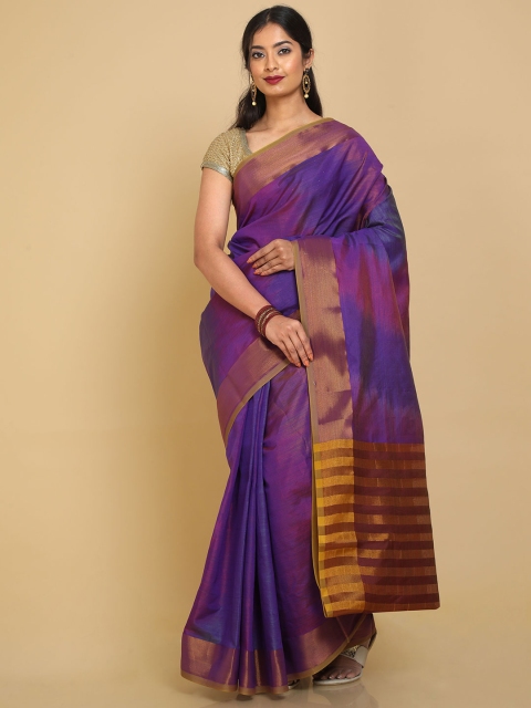 

Kalamandir Purple & Maroon Woven Design Silk Blend Ikat Saree