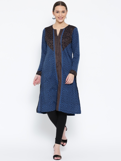 

Biba Women Blue & Black Patterned Straight Kurta