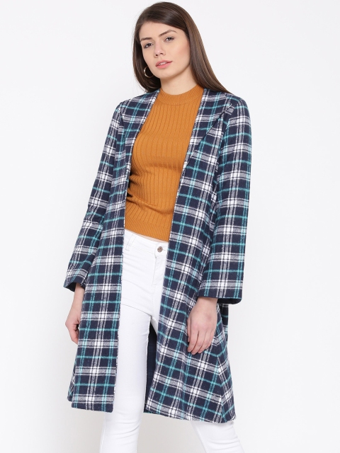 

Drama Sisters Blue & Grey Checked Handloom Open Front Longline Jacket