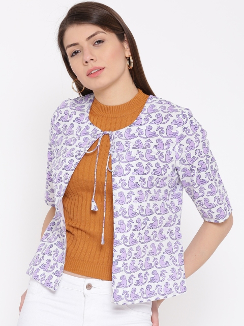 

Drama Sisters White & Lavender Printed Jacket