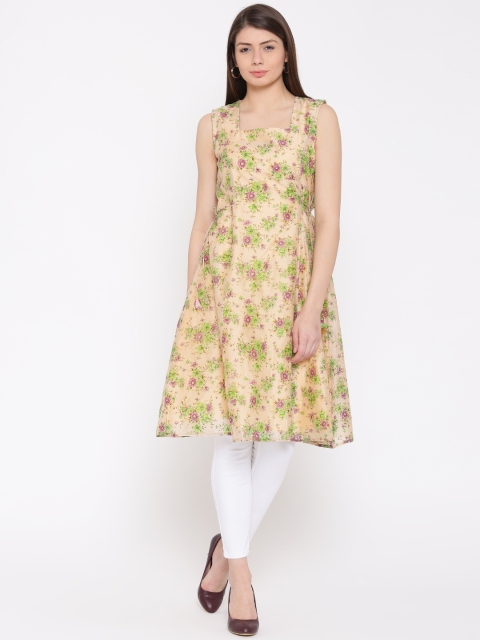 

Drama Sisters Women Beige Digital Floral Print A-Line Kurta