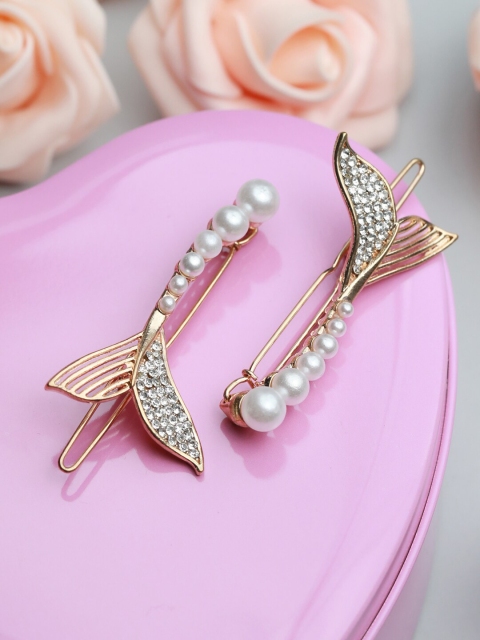 

PRITA Women Set of 2 Rose Gold & White Beaded Hair Pin