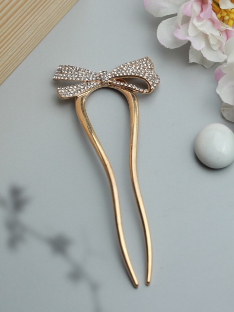 

PRITA Women Rose Gold Plated American Diamond Hair Bun Pin