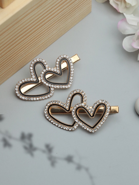 

PRITA Women Rose Gold & Black Set of 2 Embellished Alligator Hair Clips