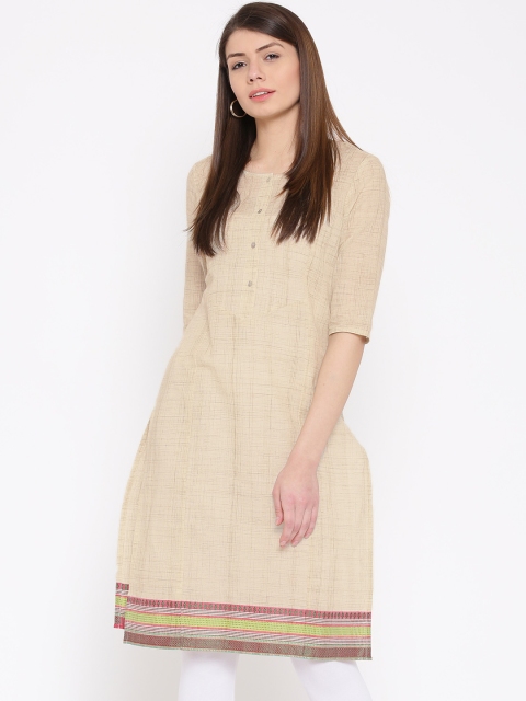 

Drama Sisters Women Beige Patterned Straight Handloom Kurta