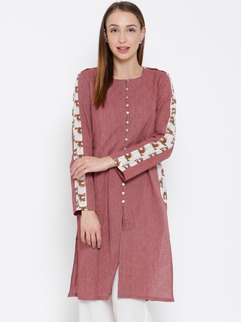 

Drama Sisters Women Maroon Solid Straight Kurta