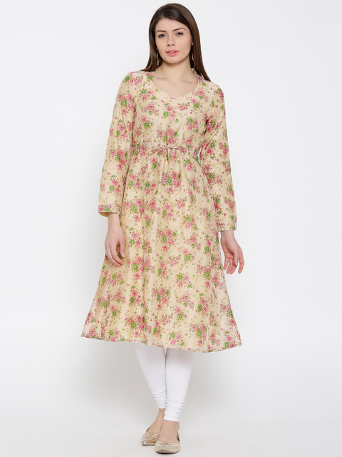 

Drama Sisters Women Beige Floral Print A-Line Kurta