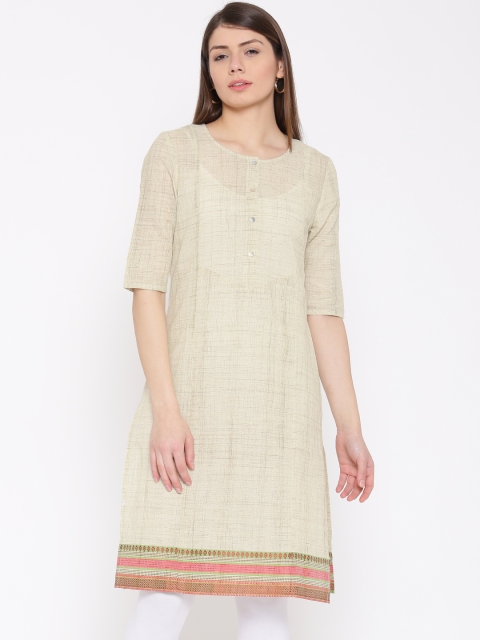 

Drama Sisters Women Beige Solid Straight Handloom Kurta