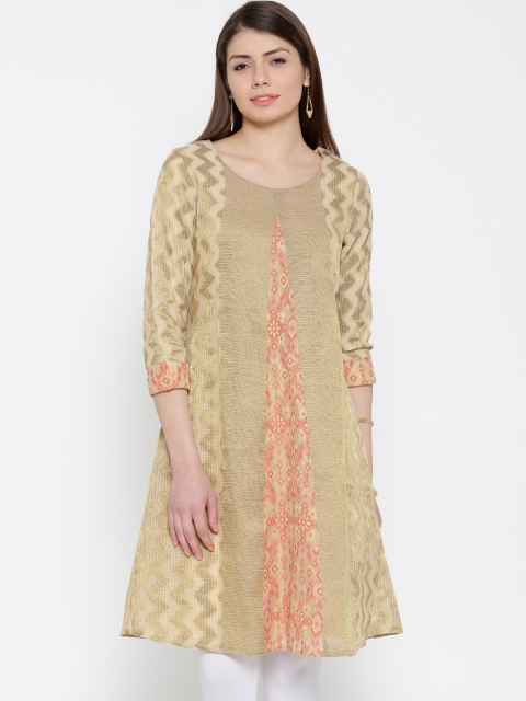 

Drama Sisters Women Golden Brocade Pattern A-Line Kurta, Gold
