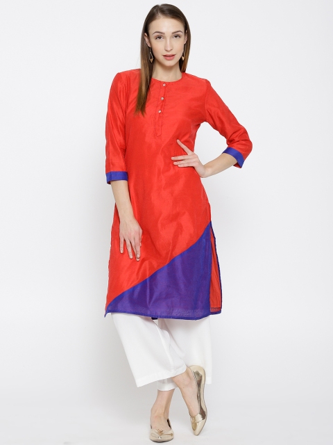 

Drama Sisters Women Red & Blue Colourblocked Straight Kurta