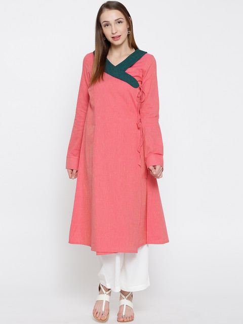 

Drama Sisters Women Pink Solid Angrakha A-Line Kurta