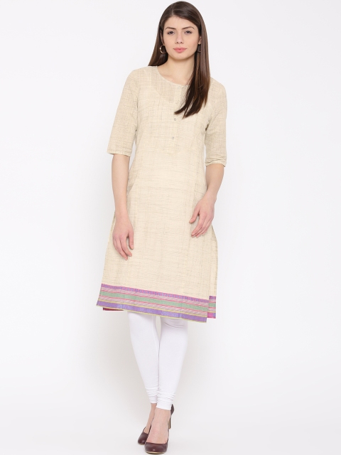 

Drama Sisters Women Beige Patterned Straight Kurta