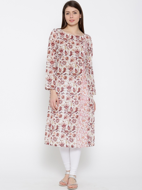 

Drama Sisters Women Off-White & Rust Brown Handblock Print Straight Kurta