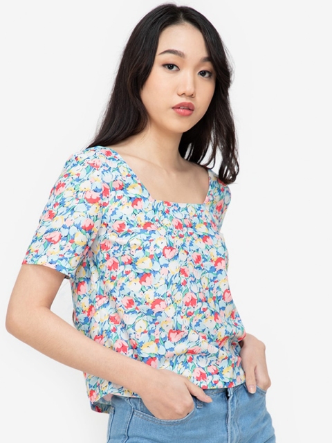 

ZALORA BASICS White & Red Floral Print Top