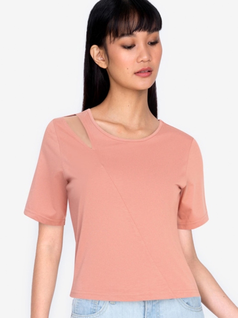 

ZALORA BASICS Pink Cut-Out Shoulder Top