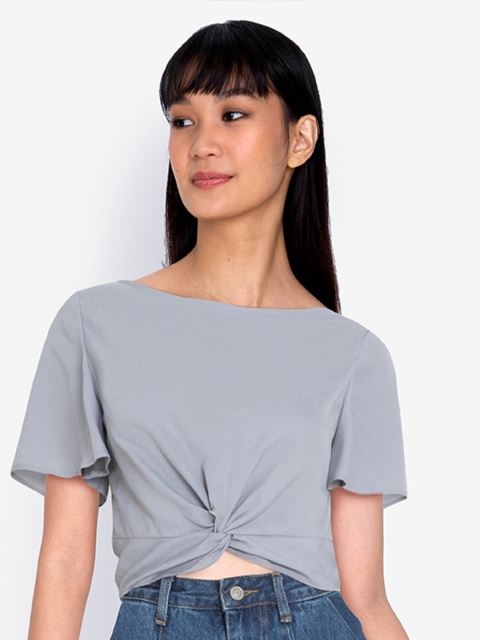 

ZALORA BASICS Grey Print Twisted Cinched Waist Top