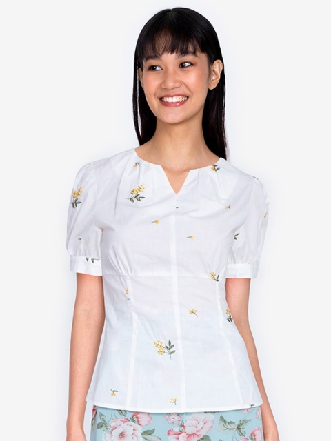 

ZALORA BASICS White Floral Embroidered Pure Cotton Top