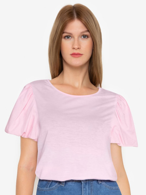 

ZALORA BASICS Pink Puff Sleeves Top