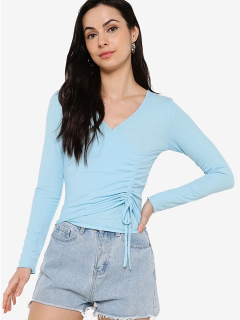 

ZALORA BASICS Turquoise Blue Drawstring Front Crop Top