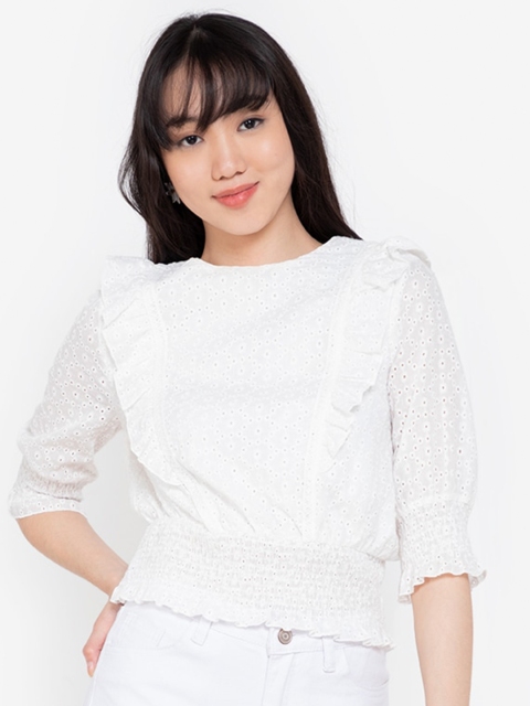 

ZALORA BASICS White Lace Trim Ruffle Crop Top