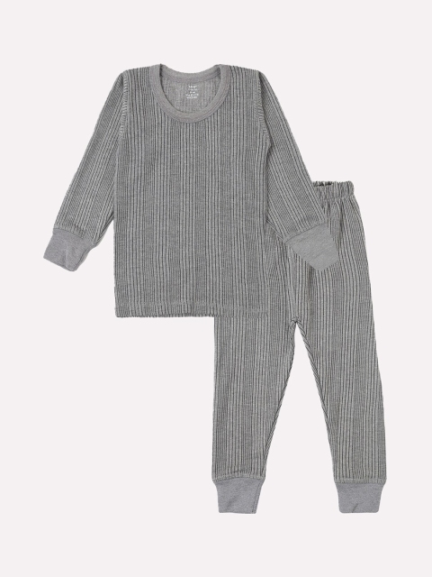 

Lux Inferno Boys Charcoal Grey Striped Cotton Slim-Fit Thermal Set