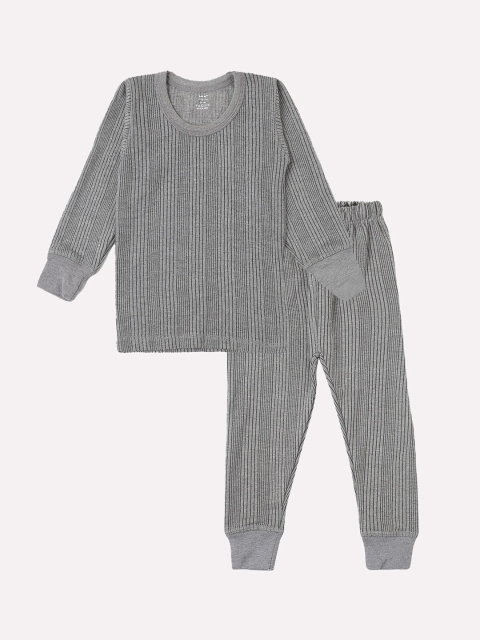 

Lux Inferno Boys Charcoal Grey Striped Cotton Slim-Fit Thermal Set
