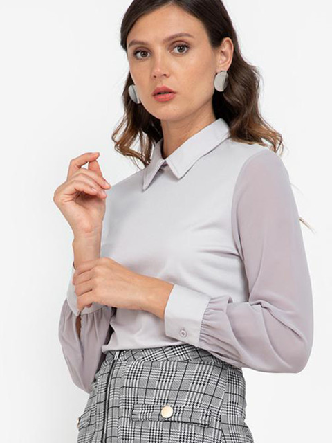 

ZALORA WORK Grey Shirt Collar Top