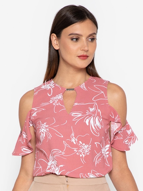 

ZALORA WORK Pink & White Floral Print Keyhole Neck Top
