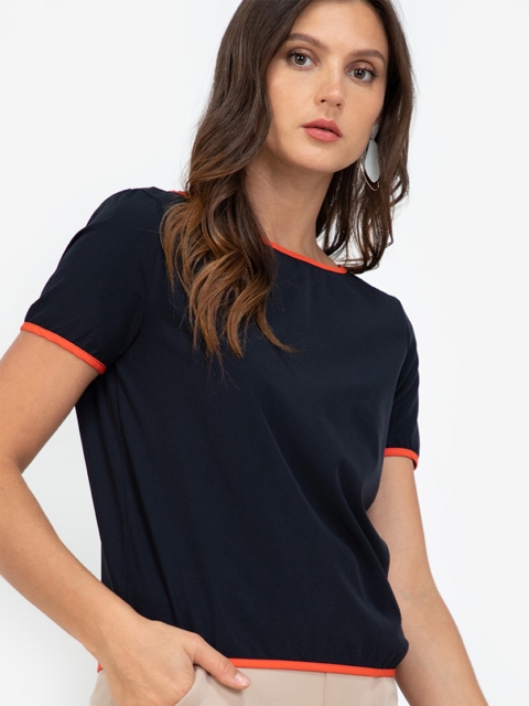 

ZALORA WORK Navy Blue & Orange Contrast Binding Top