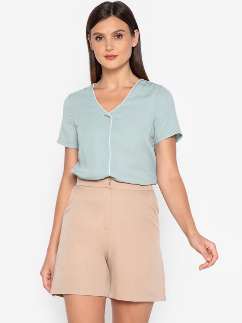 

ZALORA WORK Peach-Coloured Contrast Piping Bar Detail Top