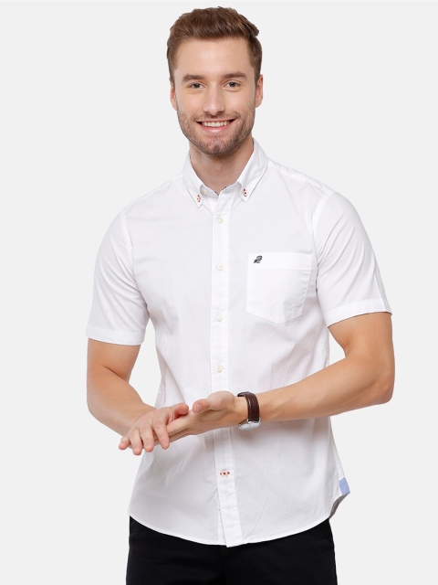 

Double Two Men White Solid Smart Casual Shirt