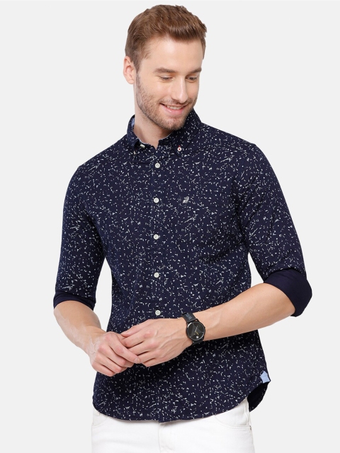 

Double Two Men Navy Blue Smart Floral Printed Casual Shirt