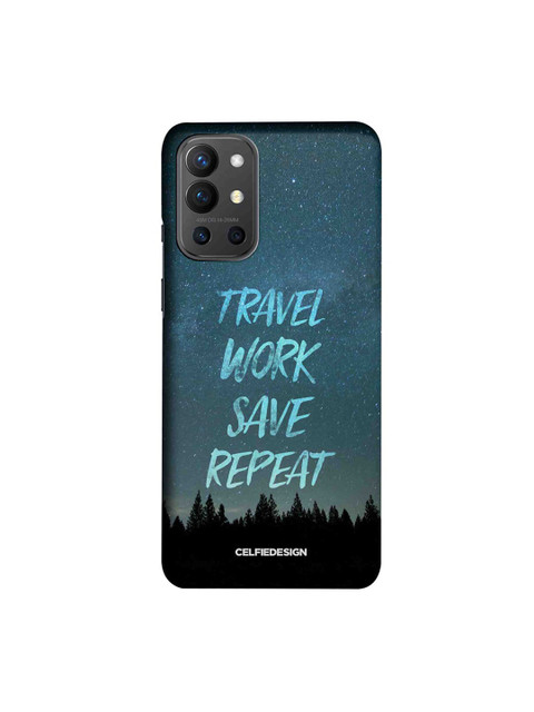 

CelfieDesign Blue & Black Travel Work Save Repeat OnePlus 9R Slim Back Case